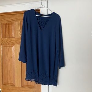 Mini dress, long sleeve, navy blue, size medium